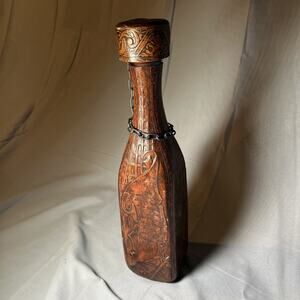 Vintage Sancho Panza Don Quijote LEATHER COVERED WRAPPED LIQUOR DECANTER Empty